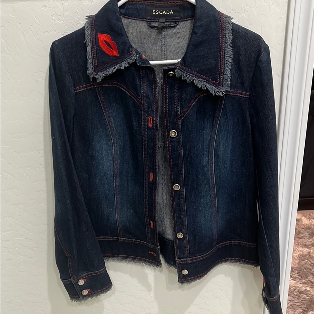 Escada Dark Blue Jean Jacket with Red Accents